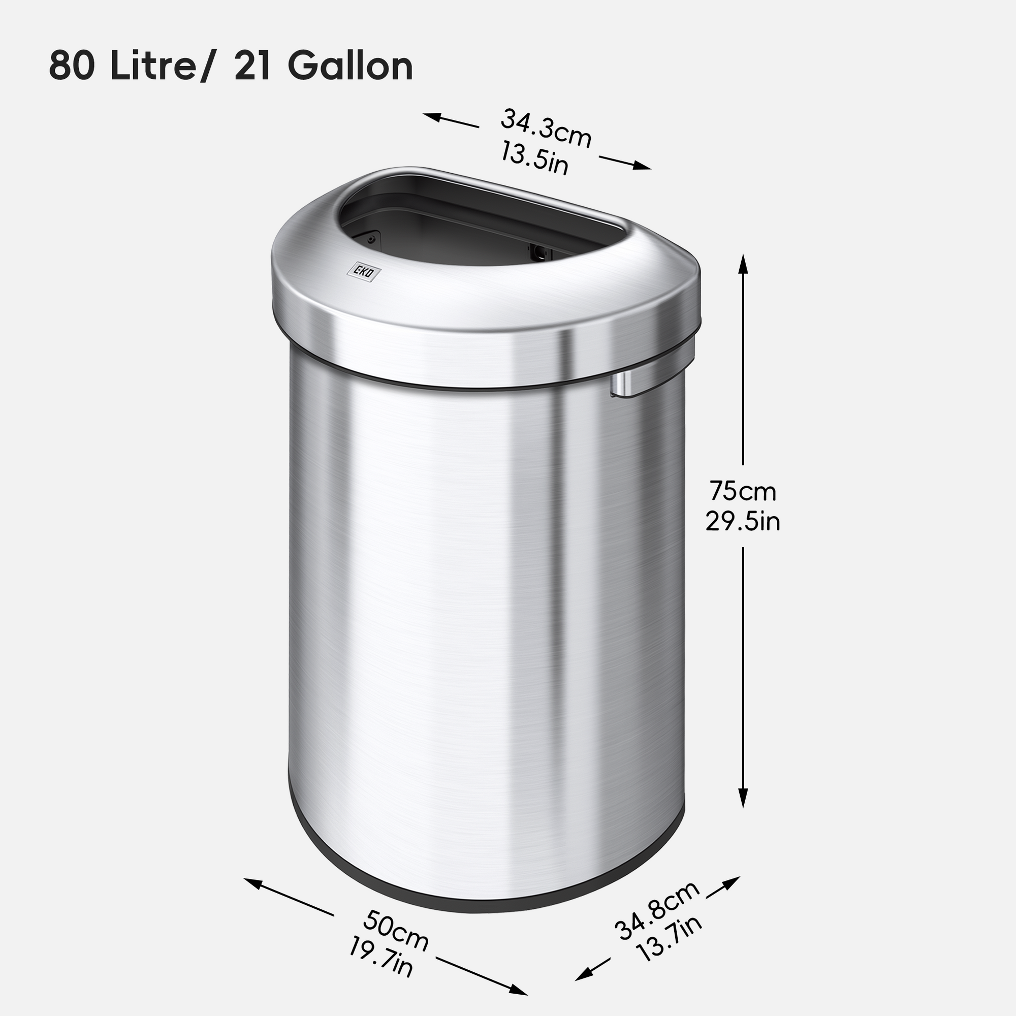 Urban 21 Gallon Semi-Round Open Top Waste Bin, 80L