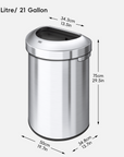 Urban 21 Gallon Semi-Round Open Top Waste Bin, 80L