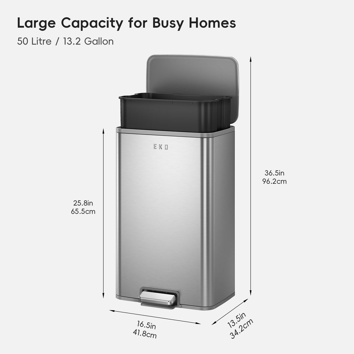 Marina Stainless Steel Step Trash Can 50 L / 13 Gal