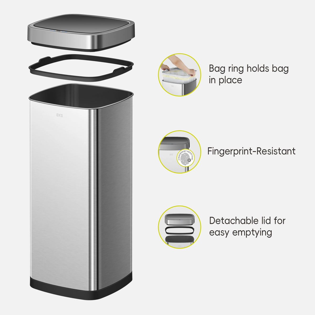 Ecosmart Motion Sensor Square Trash Can Stainless Steel 80 L / 21.1 Gal