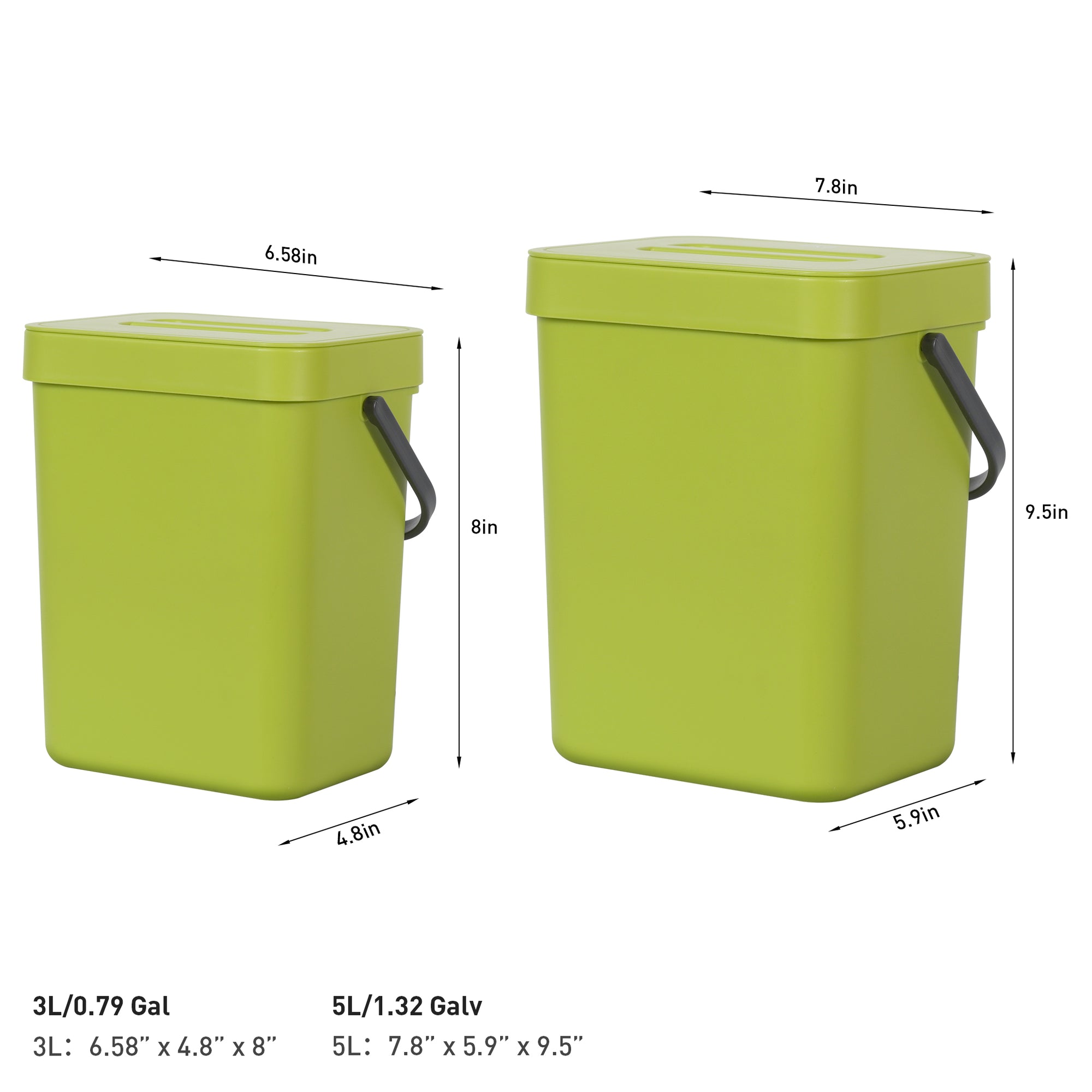 EKO Puro Compost Bin with Lid - Lime 5L / 1.32 Gal – Dimensions