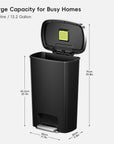 EKO Hana Select 50L / 13 Gallon Plastic Resin Step Kitchen Trash Can (Black) Dimensions