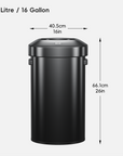 Urban Round Open Top Can Commercial Grade - 60L / 16 Gal - Black Stainless Steel