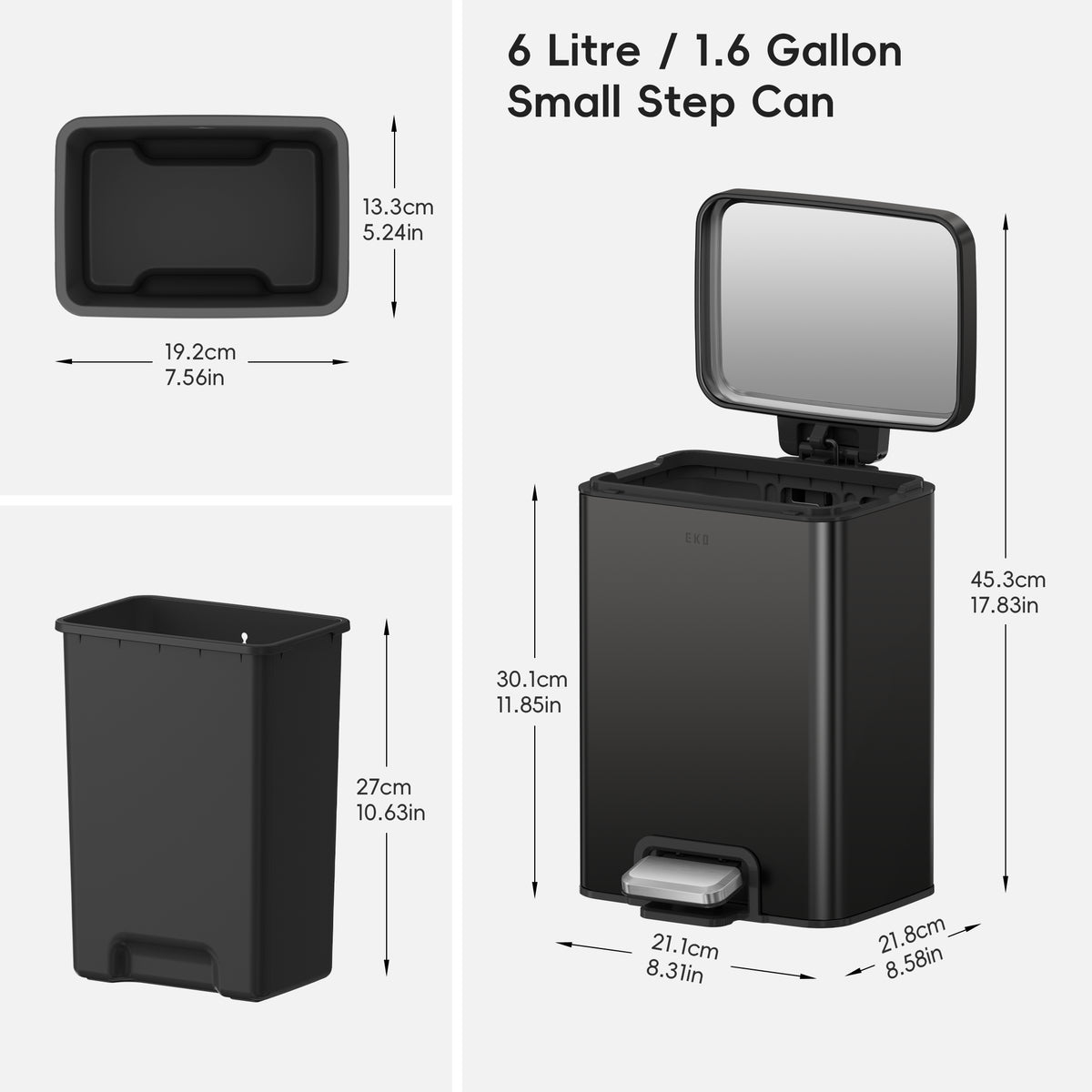Madison Small Step Can with Liner Stainless Steel 6 L / 1.6 Gal