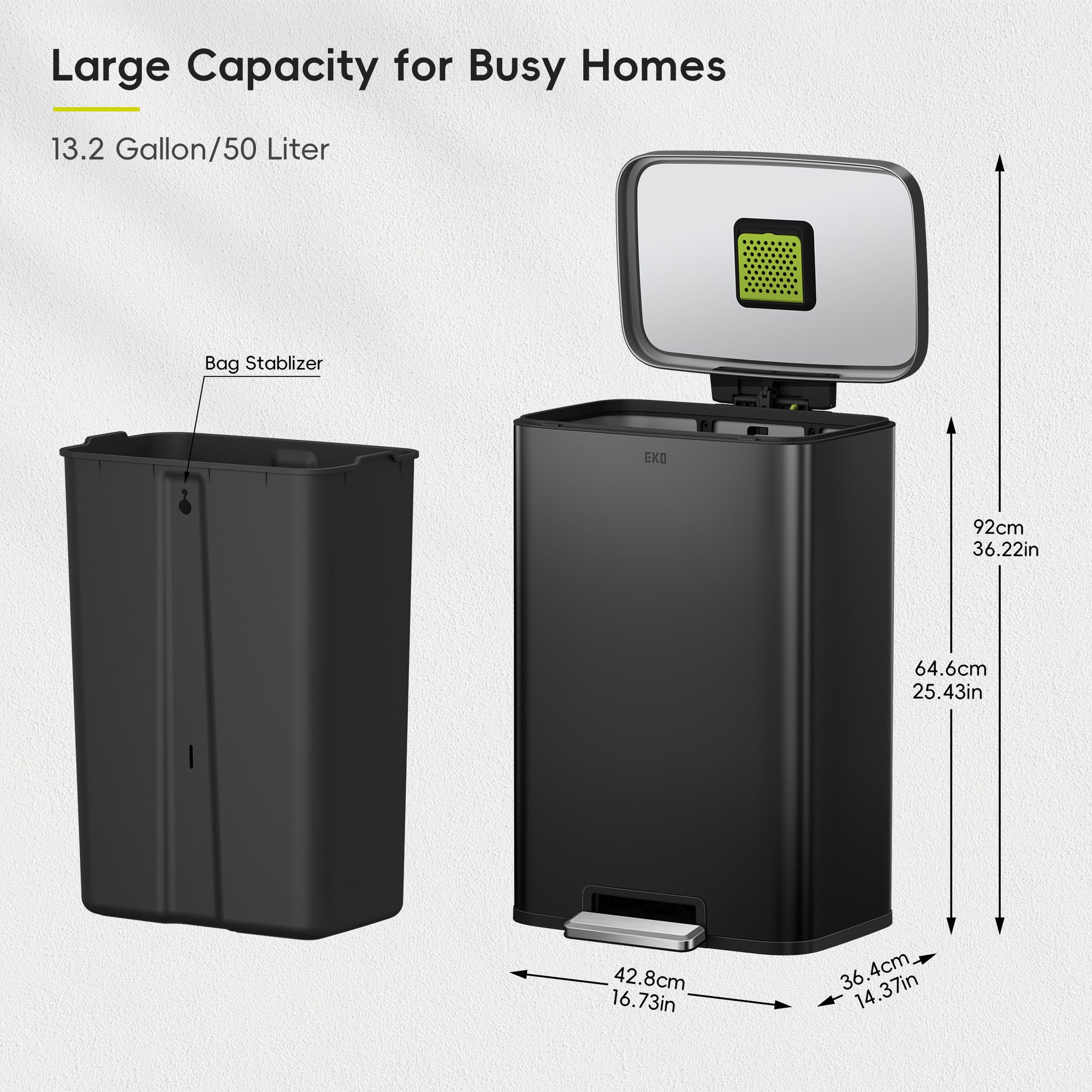 Madison Step Can with Liner – 50L / 13.2 Gal – Matte Black