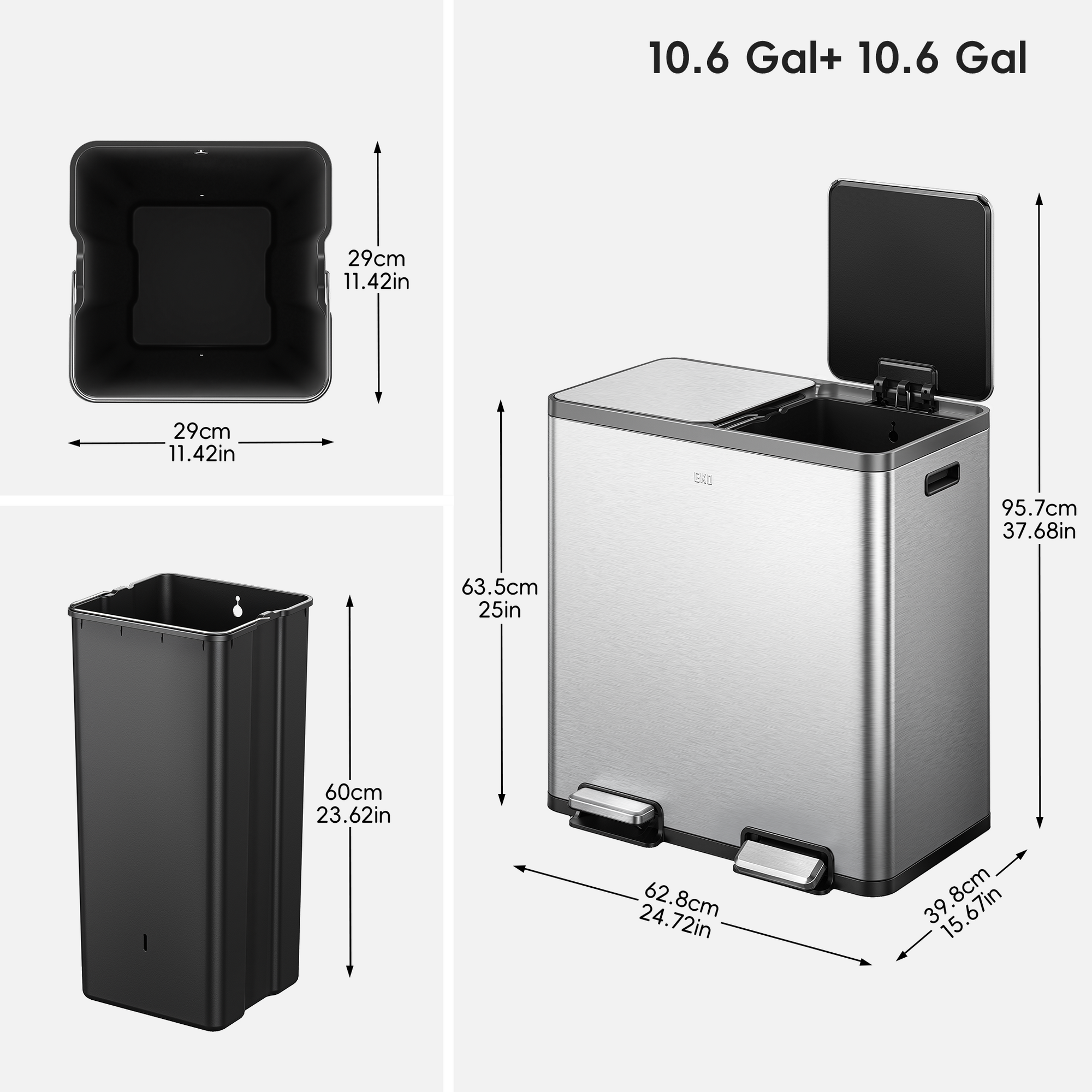 EcoCasa Plus 2 x 10.6 Gal Dual Recycling Trash Can for Kitchen