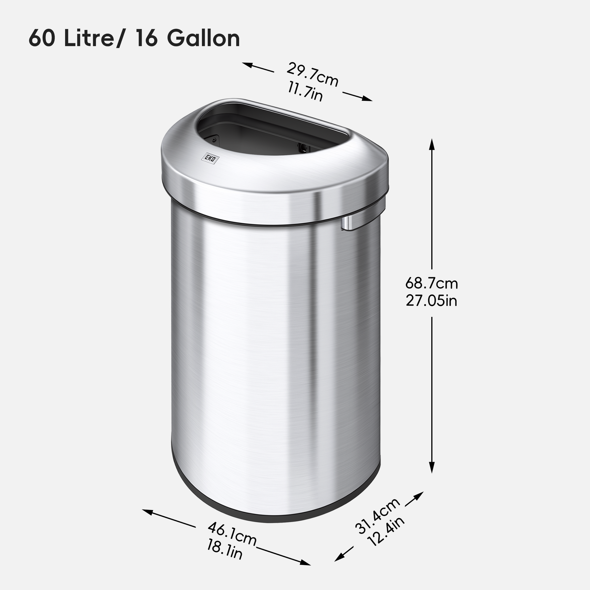 Urban Semi-Round Open Top Can Commercial Grade – 60L / 16 Gal