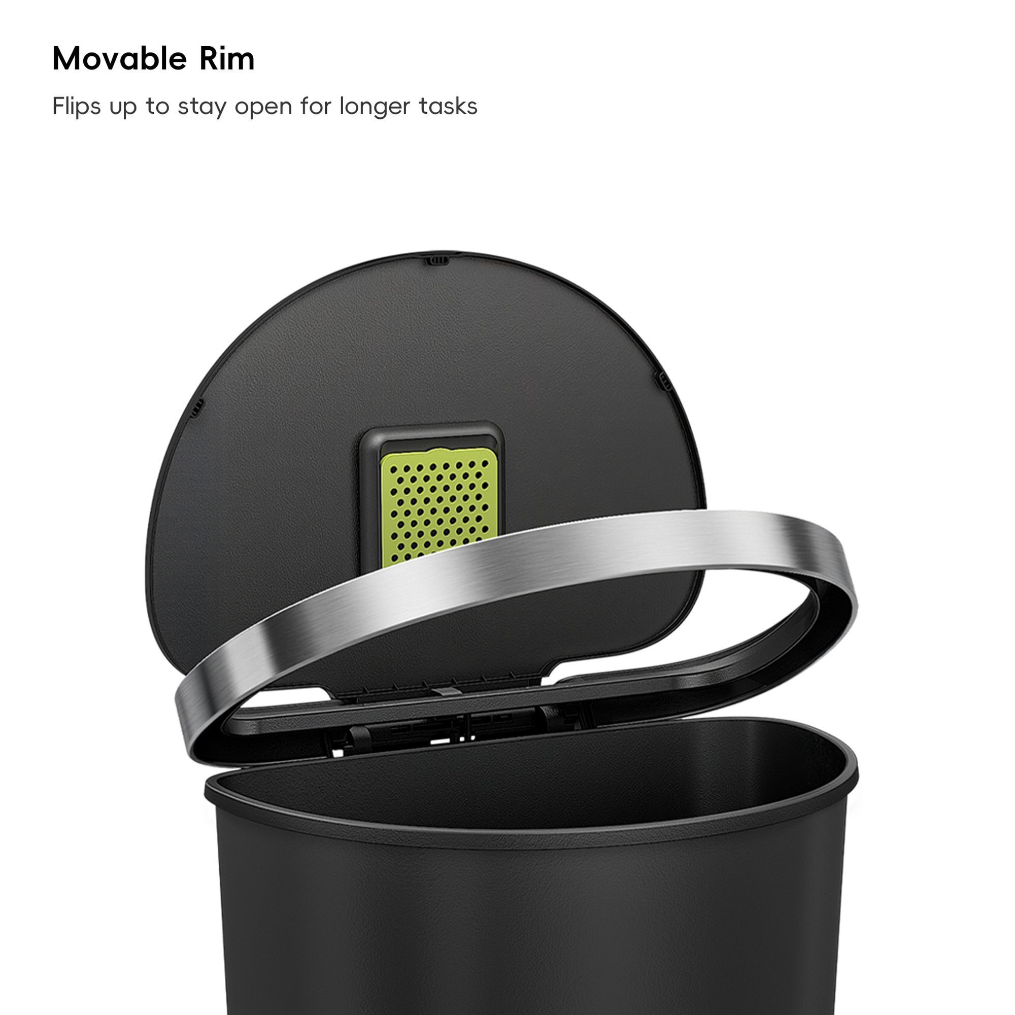 EKO HANA Semi-Round 55L/ 14.5 Gallon Plastic Resin Step Kitchen Trash Can-Black – Movable Rim