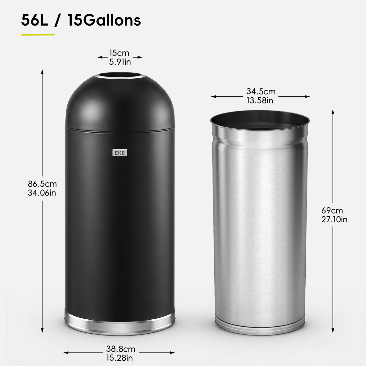 Eternal Round Open Top Can Commercial Grade 56 L / 14.7 Gal