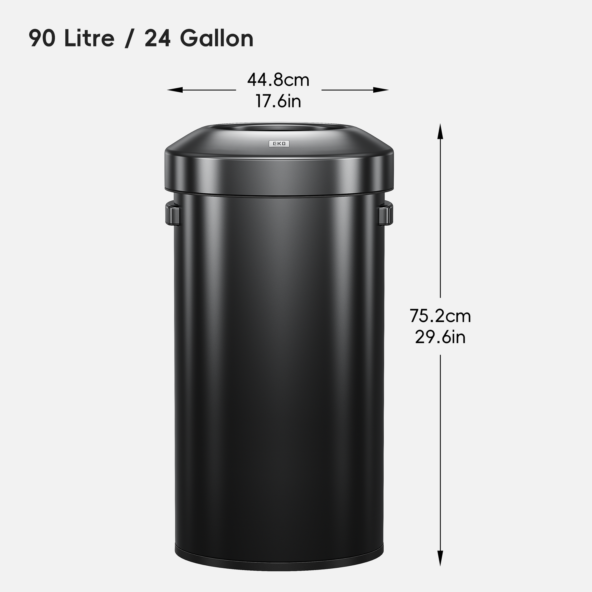 Urban Round Open Top Can Commercial 90L / 23.7 Gal - Black Stainless Steel
