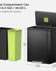 EcoCasa II Step Recycling Can - Dual Compartment 36L+24L-Matte Black