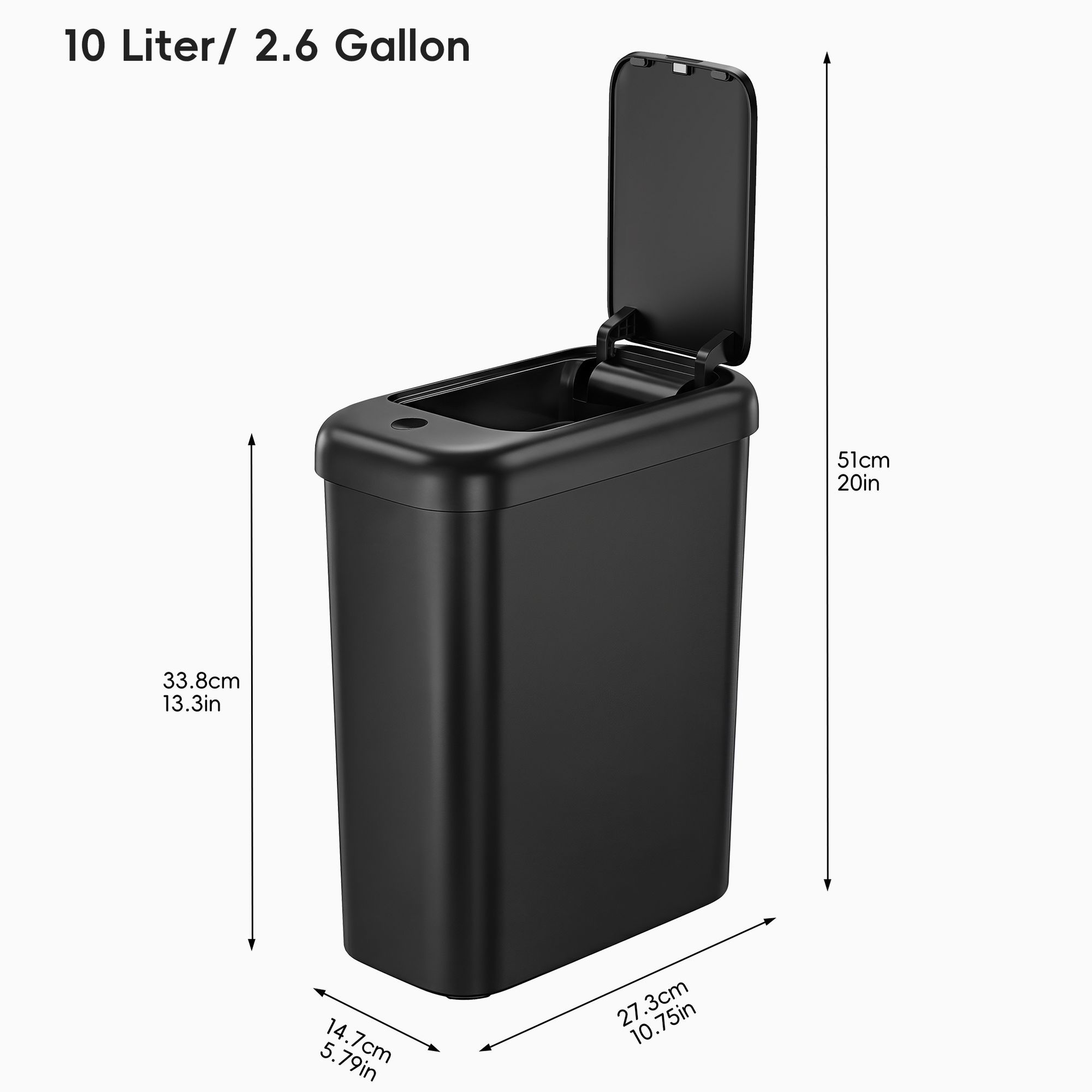 Morandi Slim Bathroom Trash Can - 10L /2.6 Gallon -Black