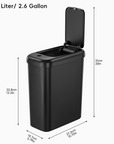 Morandi Slim Bathroom Trash Can - 10L /2.6 Gallon -Black