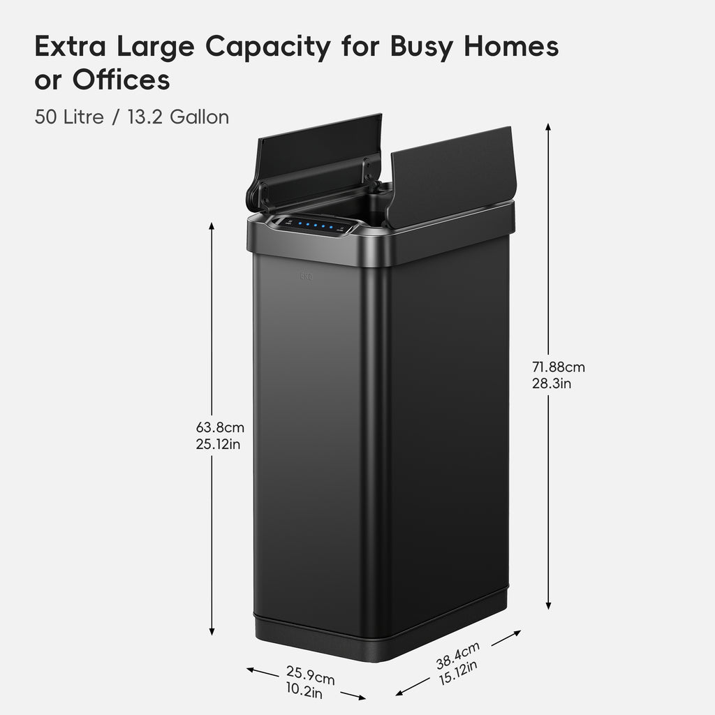 Phantom-T Motion Sensor Trash Can with Dual Wing Lid, 50 L / 13.2 Gal, Stainless Steel