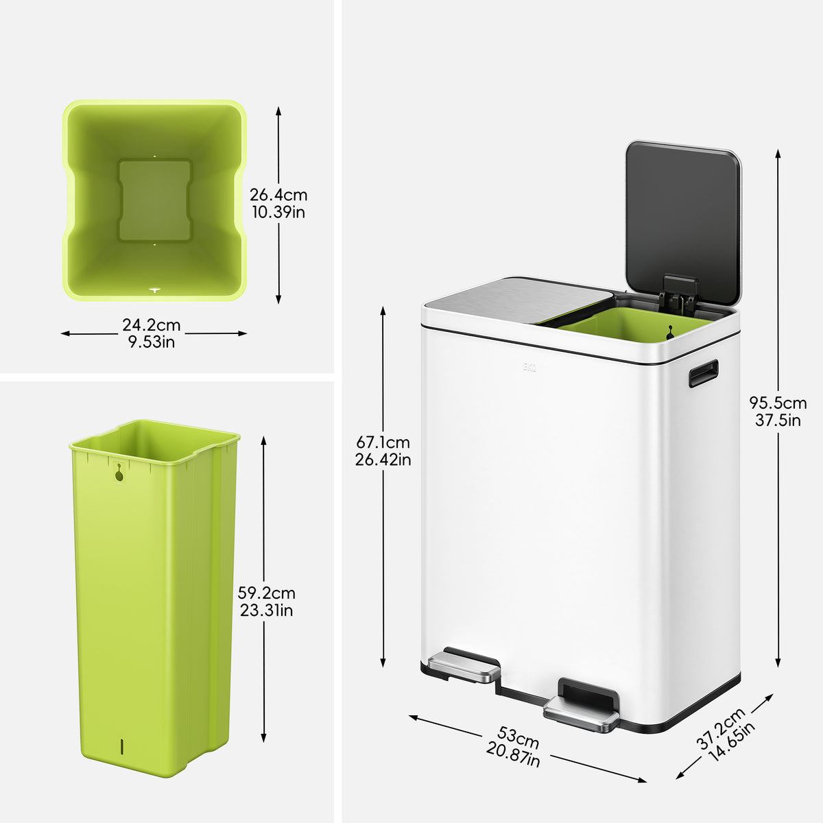 Edison Dual Compartment Step Can with Removable Inner Liners 30+30 L / 8+8 Gal