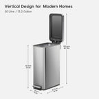 Hudson Slim Stainless Steel Step Trash Can 50 L / 13.2 Gal