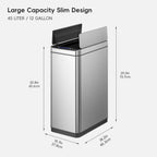 Deluxe Phantom Motion Sensor Trash Can Stainless Steel 45 L / 11.9 Gal