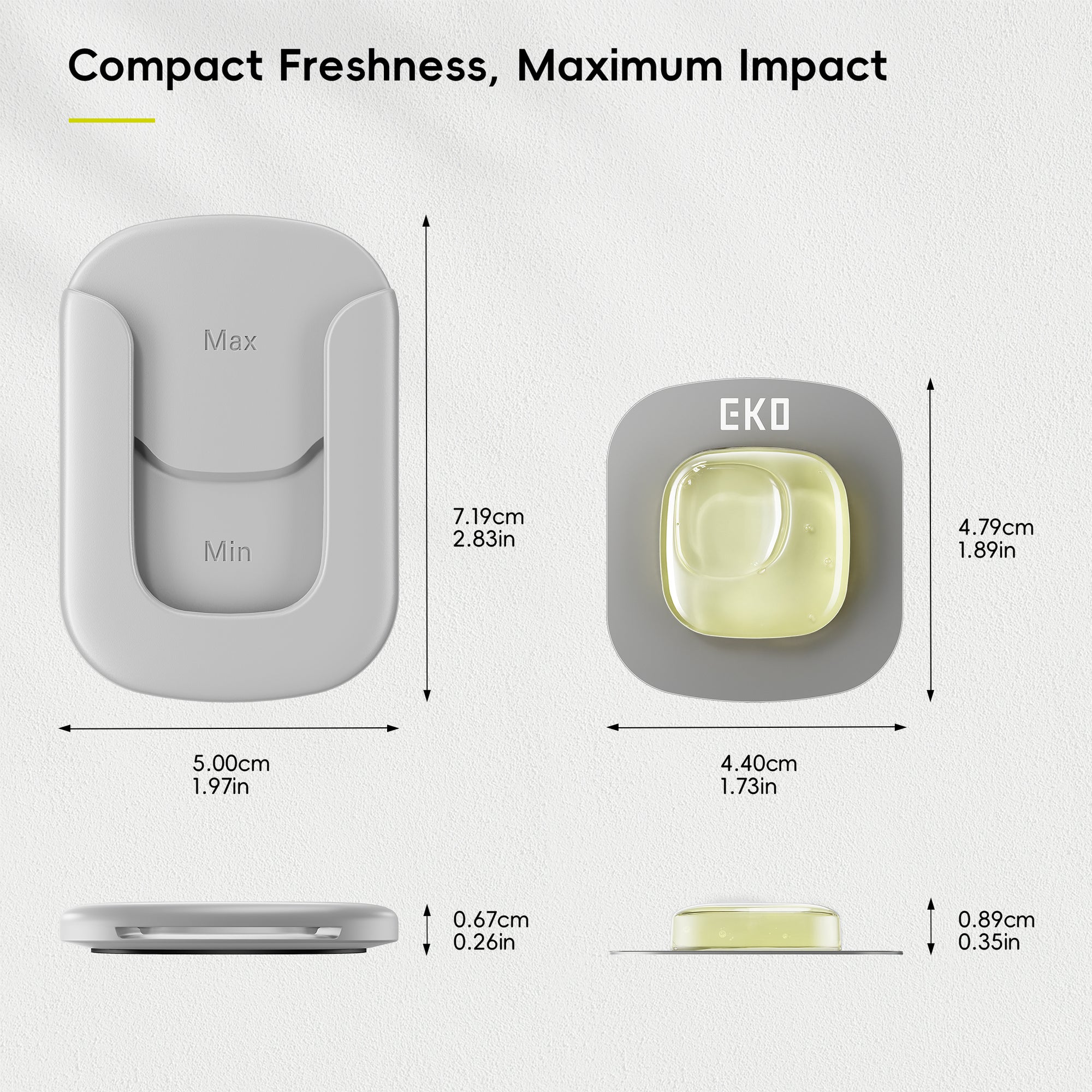 EKO Deodorizer Pod Kit with Refillable Holder, Plant-Based Odor Eliminator for Trash Can – Dimensions