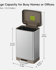 Hudson 50 Liter / 13 Gallon Step Can with Bag Compartment - Matte Stainless Steel