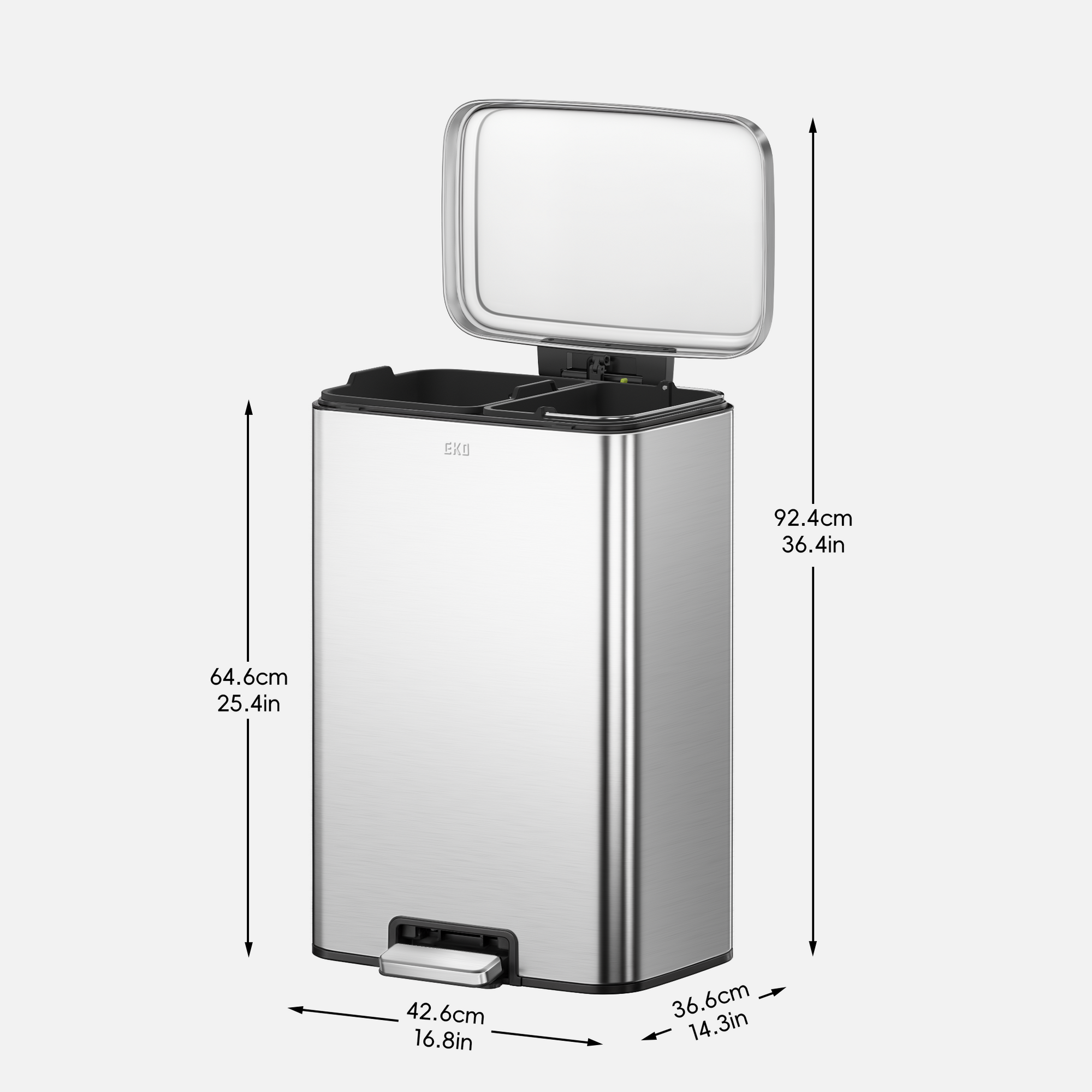 Maxwell Dual Compartment 20L+25L  Step Trash Can-Stainless Steel