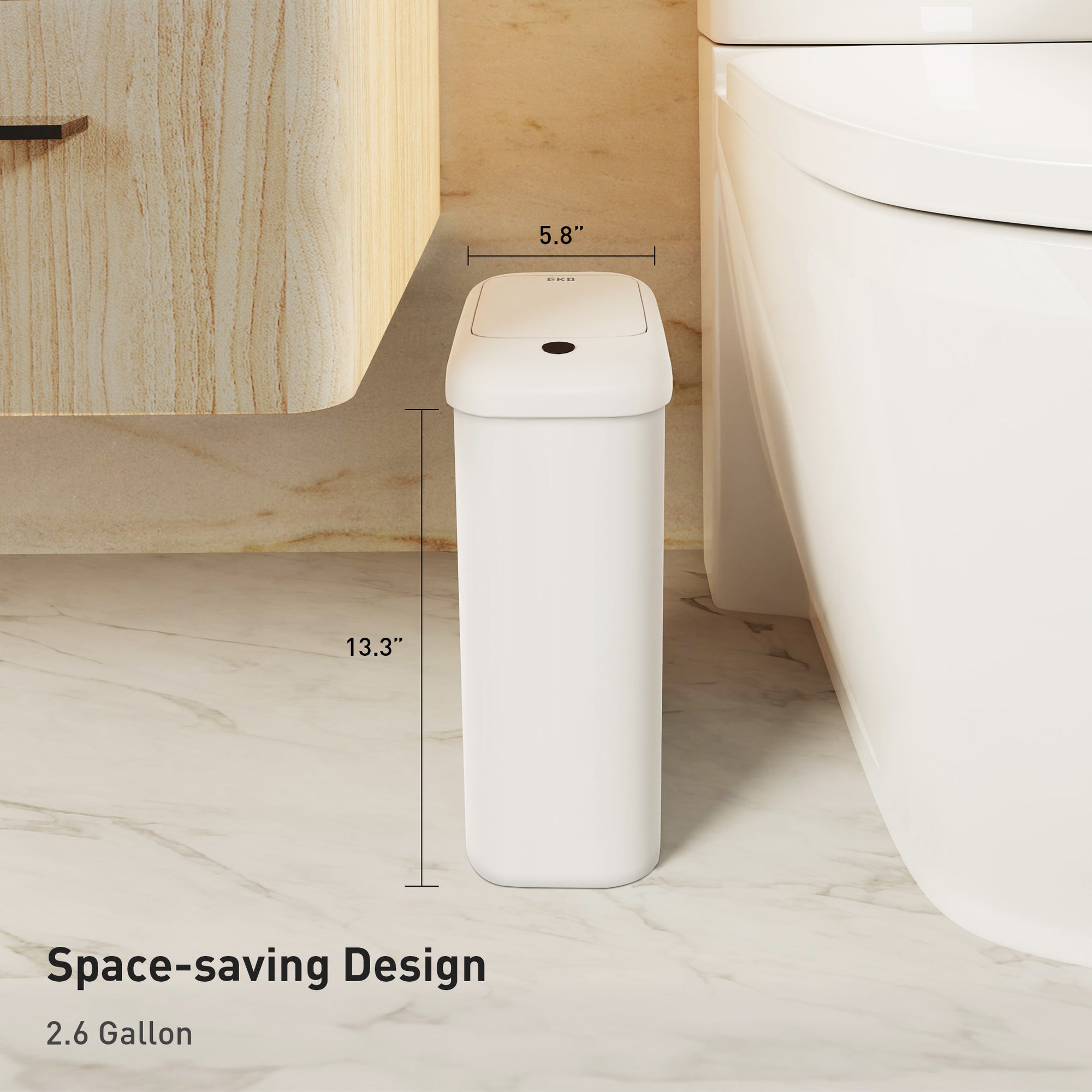 EKO Morandi Slim Bathroom Trash Can - 10L /2.6 Gallon - White – Fits Between Sink and Toilet