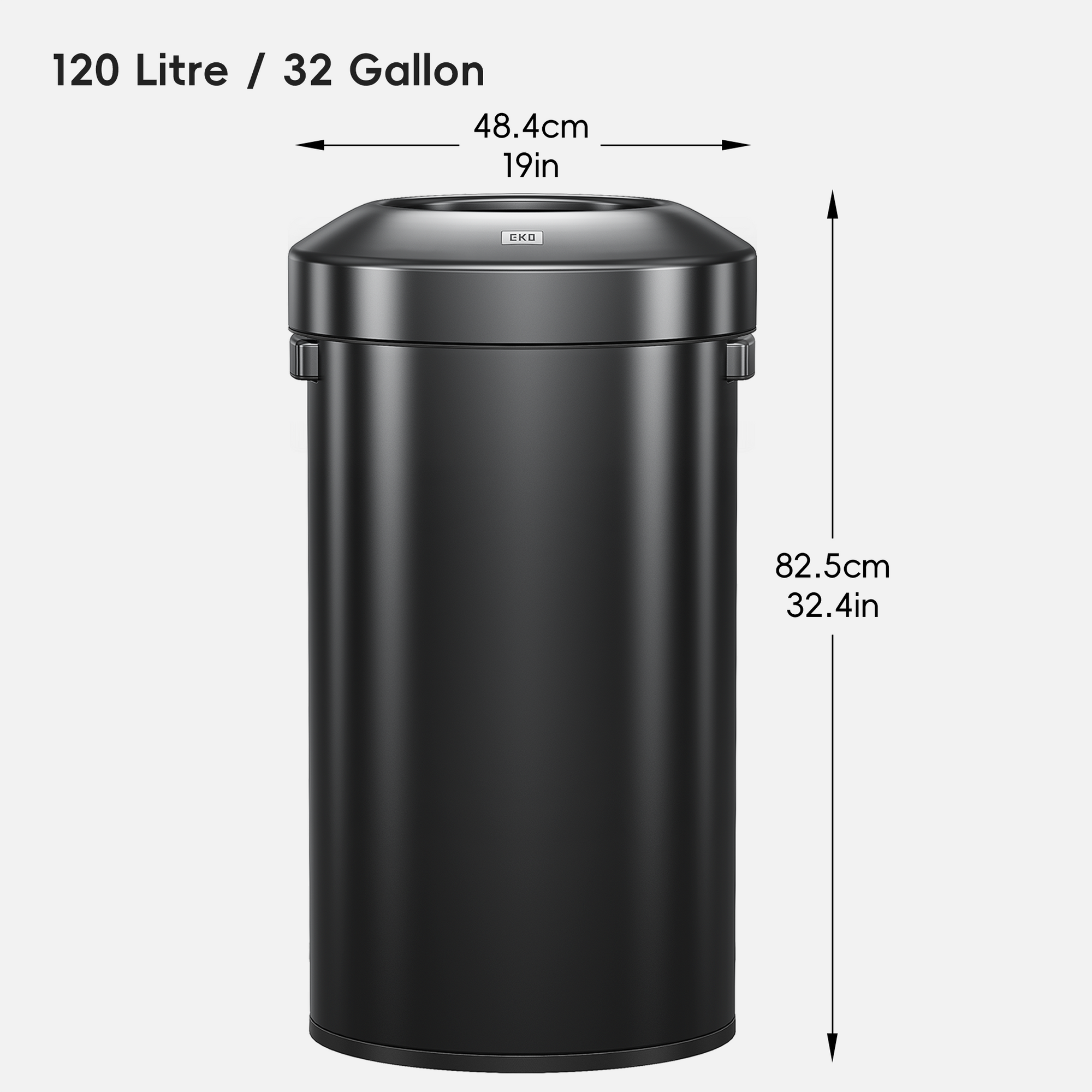 Urban Round Open Top Can Commercial Grade – 120L / 32 Gal - Black Stainless Steel