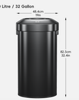 Urban Round Open Top Can Commercial Grade – 120L / 32 Gal - Black Stainless Steel