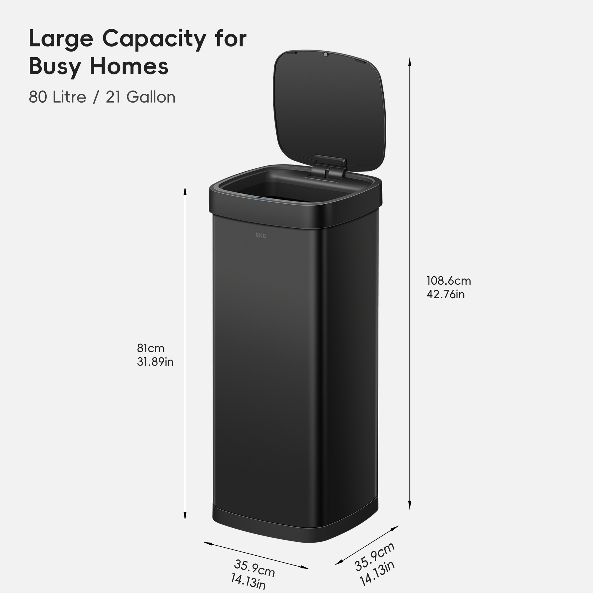 EcoSmart 80L / 21 Gallon Motion Sensor Trash Can - Matte Black
