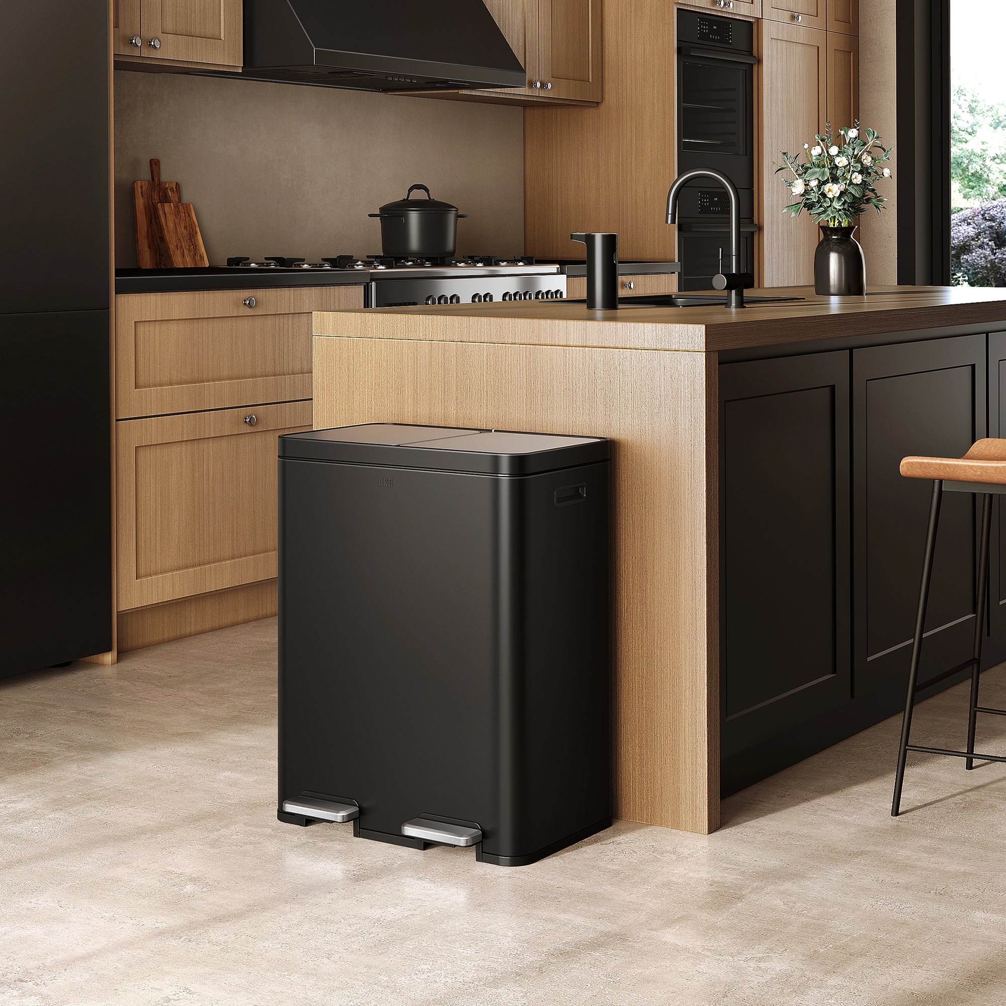 EKO Edison 8+8 Gallon Dual Kitchen Trash Can with Removable Inner Liners-Matte Black – Kitchen