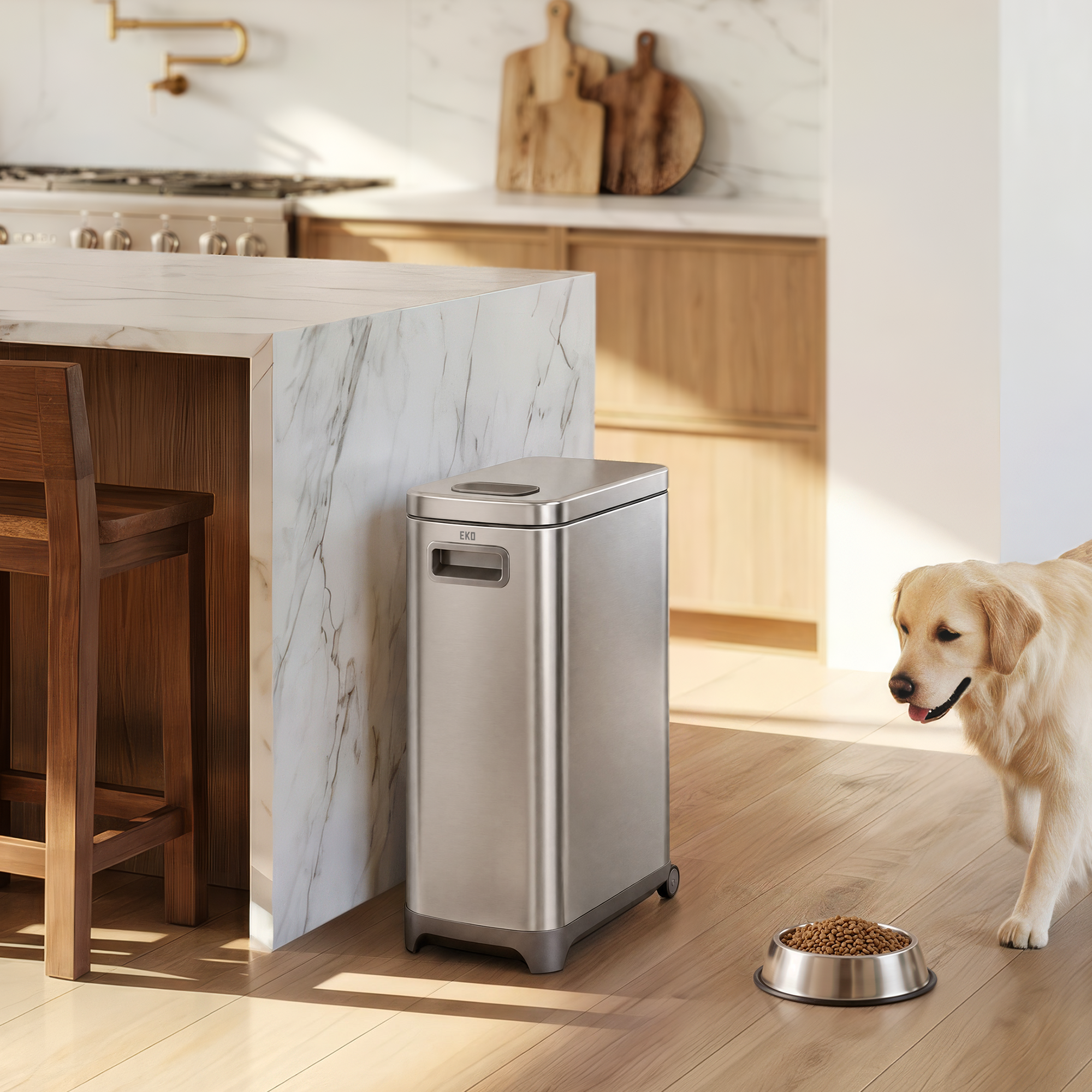 EKO 45 lb Stainless Steel Pet Food Storage Container with Lockable Airtight Lid