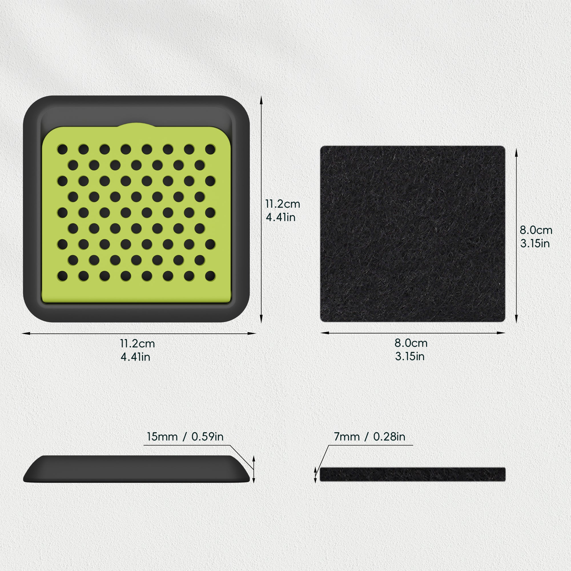 EKO Odor Filter Kit – 2 Pack Strong Odor Absorber and Deodorizer with Filter Case for Trash Cans – Dimensions