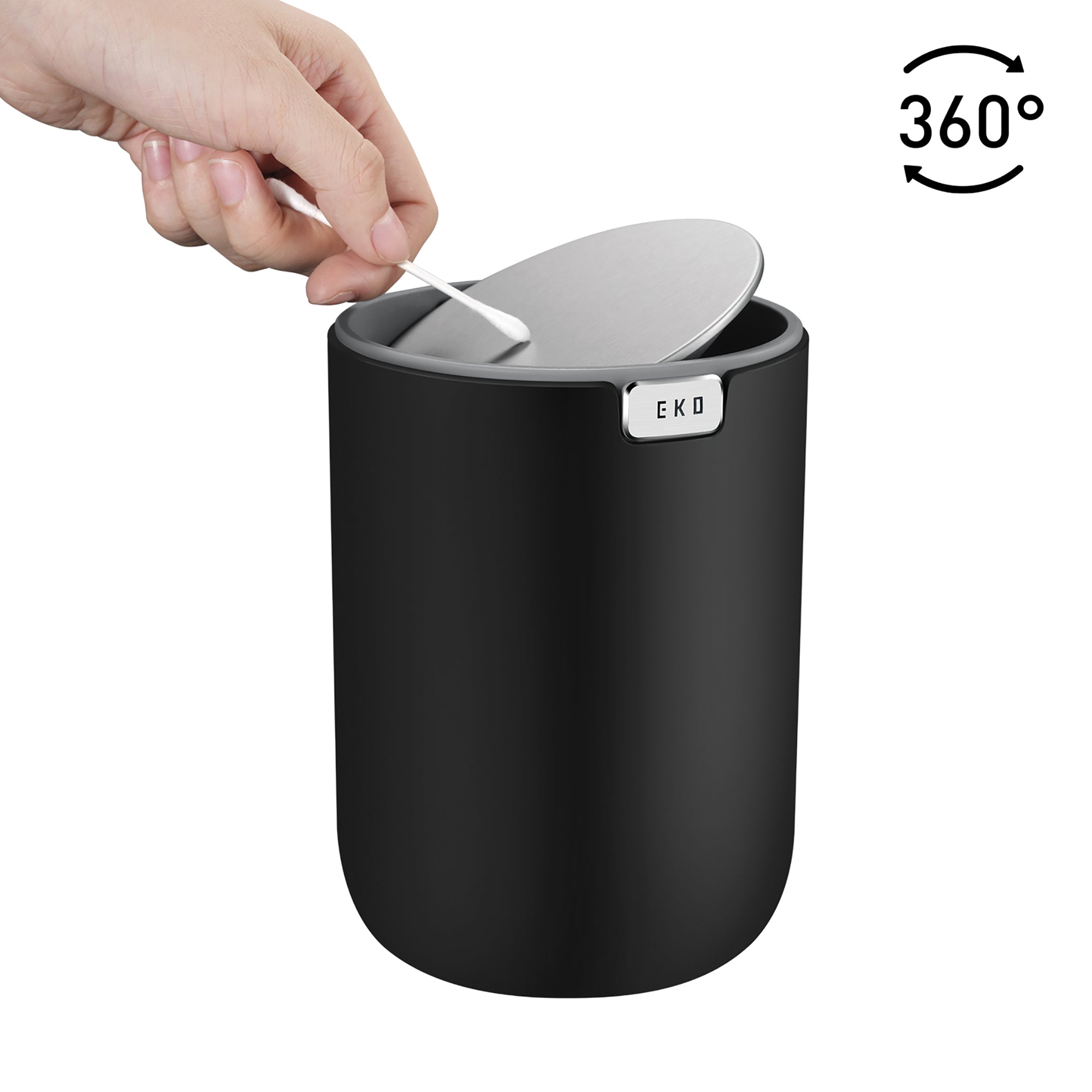 EKO Fandy Table Bin with Swing-Top Lid - Black 1.5L / 0.4 Gal – 360 Degree Swing-Top Lid