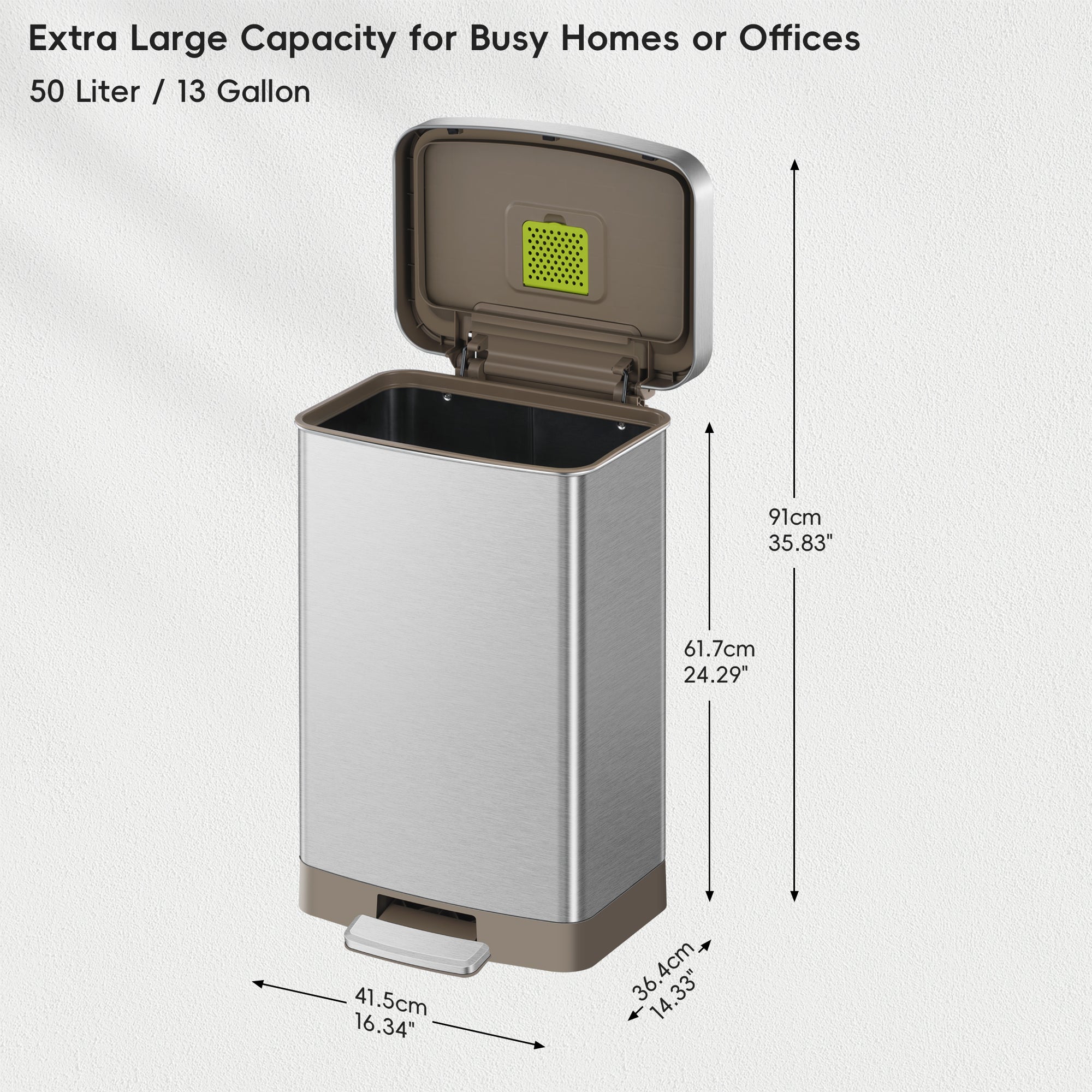 Hudson 50L / 13.2 Gal Step Can with Bag Compartment - Matte Stainless Steel