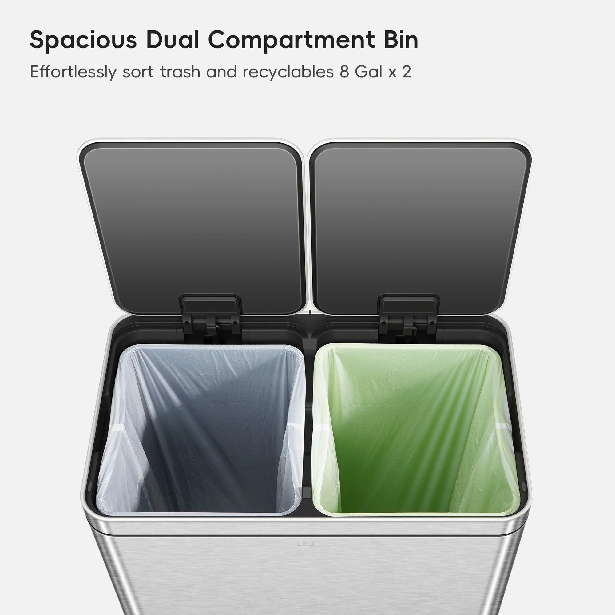 Edison Dual Compartment Step Can with Removable Inner Liners 30+30 L / 8+8 Gal