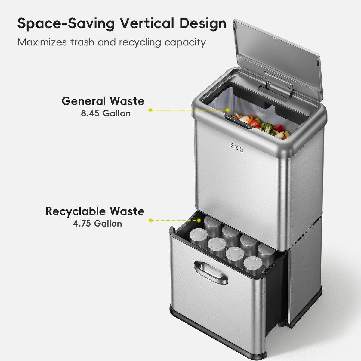 Vintage Dual Compartment Motion Sensor Trash Can Stainless Steel