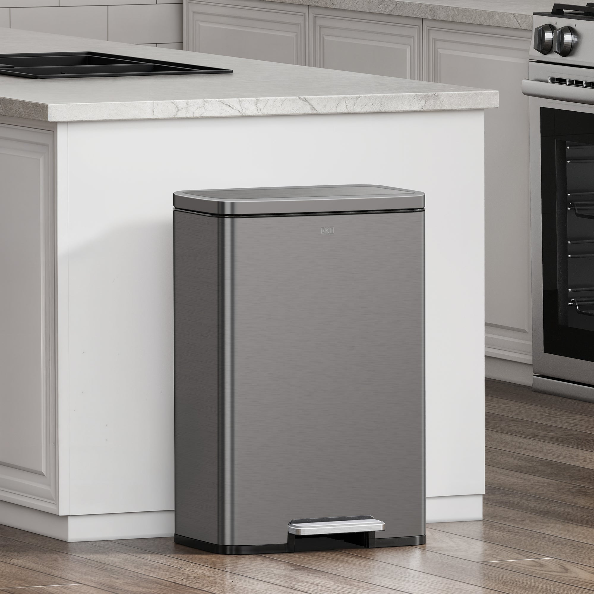 EKO Madison Gunmetal Steel 50 Liter/13.2 Gallon Step Trash Can with Inner Liner – Kitchen