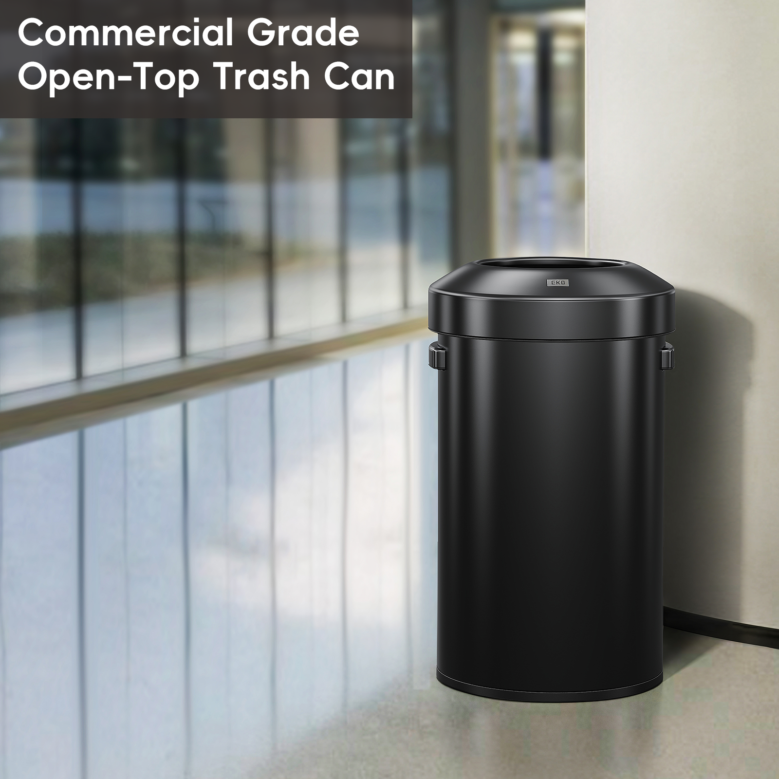 EKO Urban Round Open Top Can Commercial Grade 60L / 16 Gal Black Stainless Steel Trash Can – Commercial Grade Open-Top Trash Can