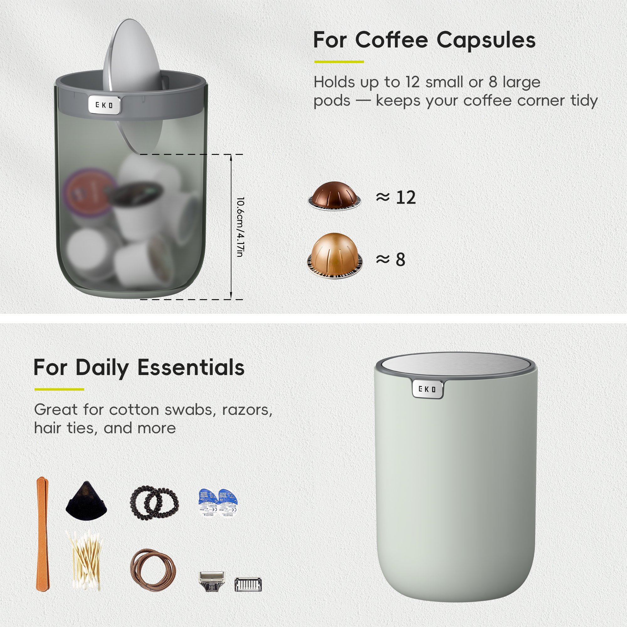 Fandy Table Bin with Swing-Top Lid - Sage 1.5L / 0.4 Gal