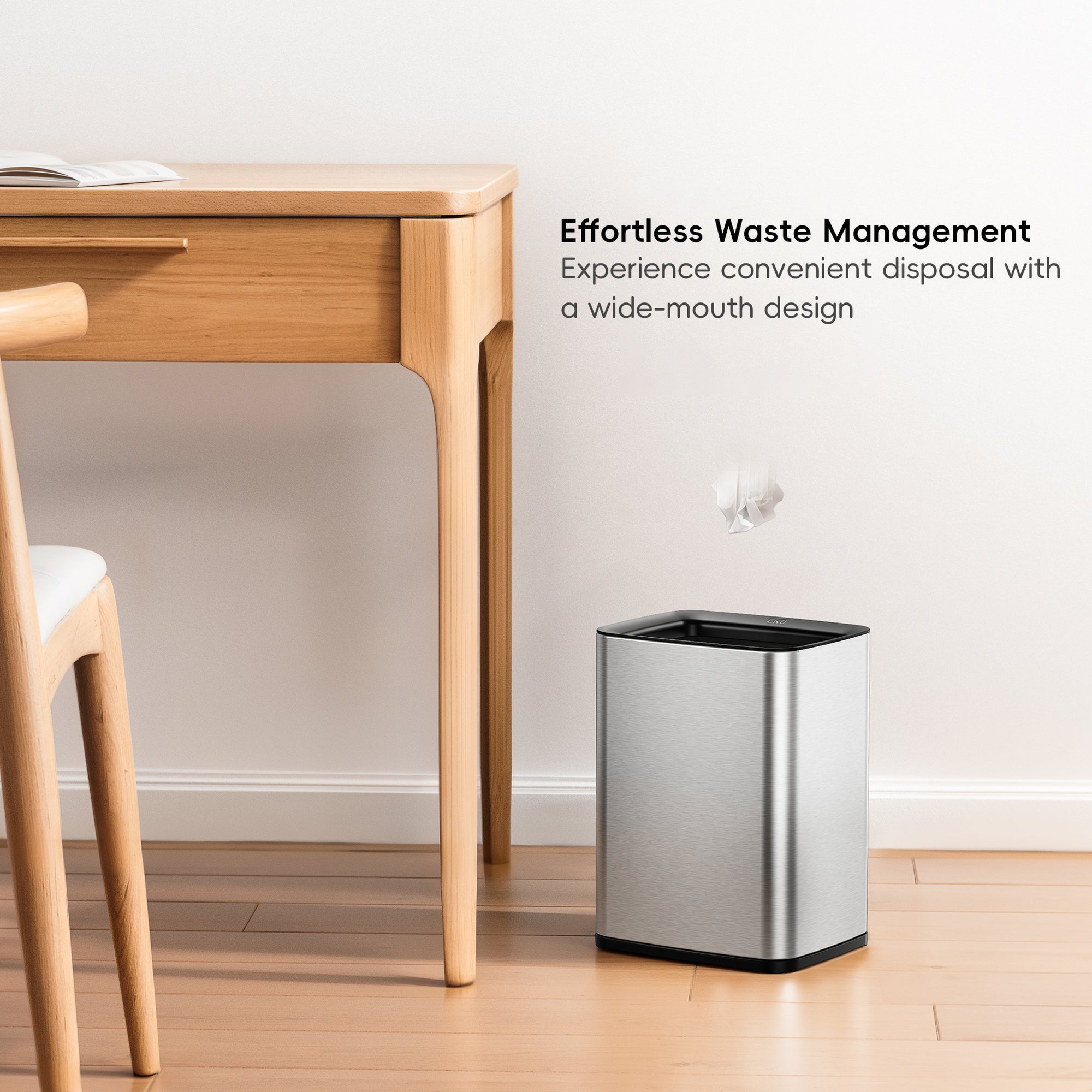 EKO Laguna 2.6 Gallon/10L Open Top Trash Can with Removable Inner Basket - Matte Stainless Steel – Effortless Waste Management