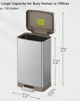 EKO Hudson 75L / 19.8 Gal Step Can with Bag Compartment - Stainless Steel – Extra Large Capacity for Busy Homes or Offices