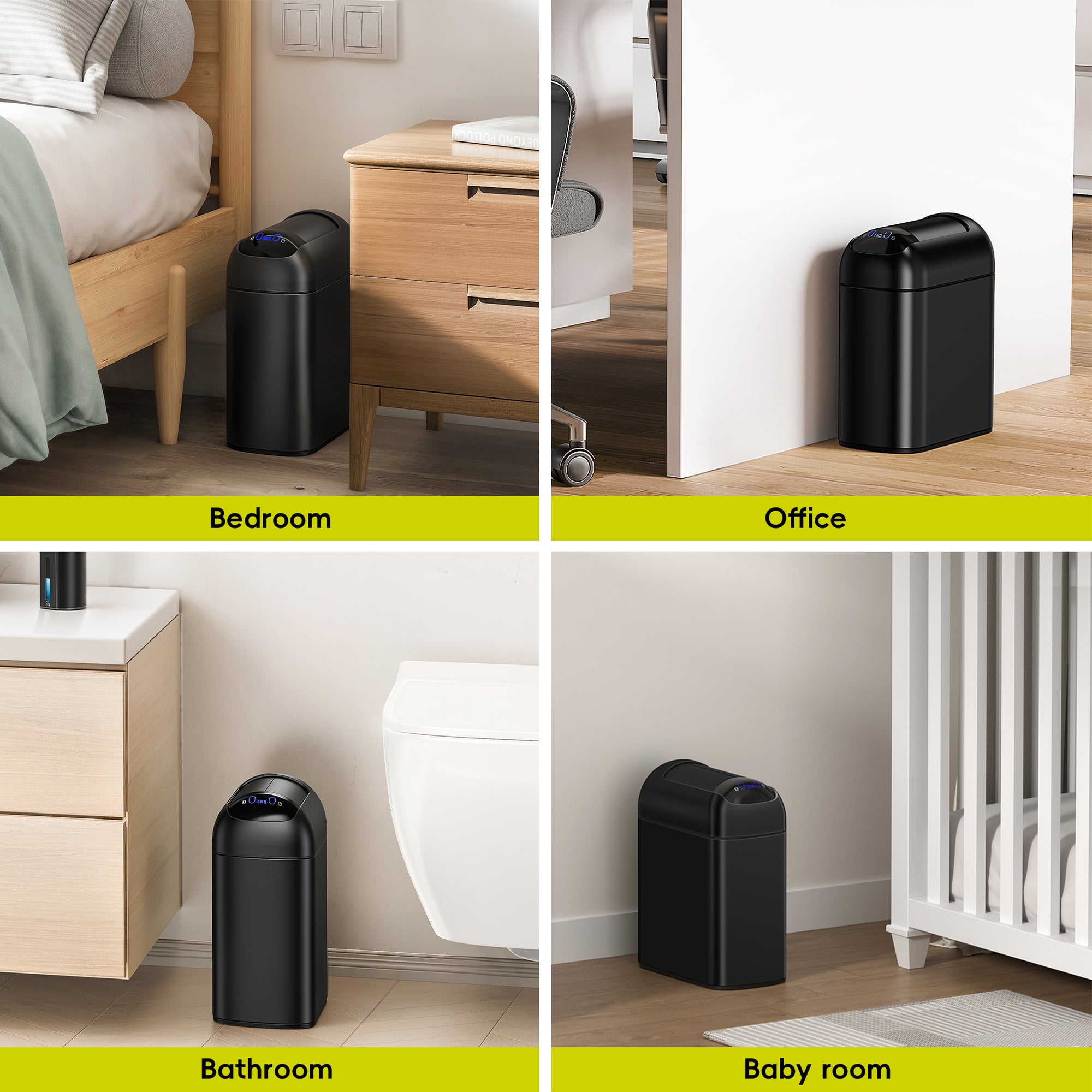 EKO Astro  10L / 2.6 Gallon Slim Sensor Trash Can with Soft-Close Butterfly Lid-Matte Black – Bedroom – Office – Bathroom – Baby Room
