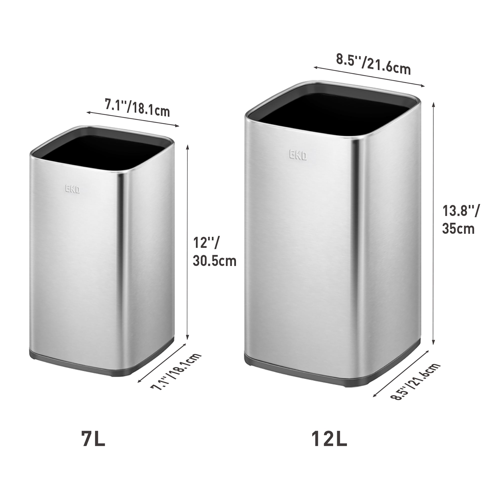 EKO Laguna Open Top Can with Nested Liner 2 Pack Combo Set - 7L+12L – Dimensions