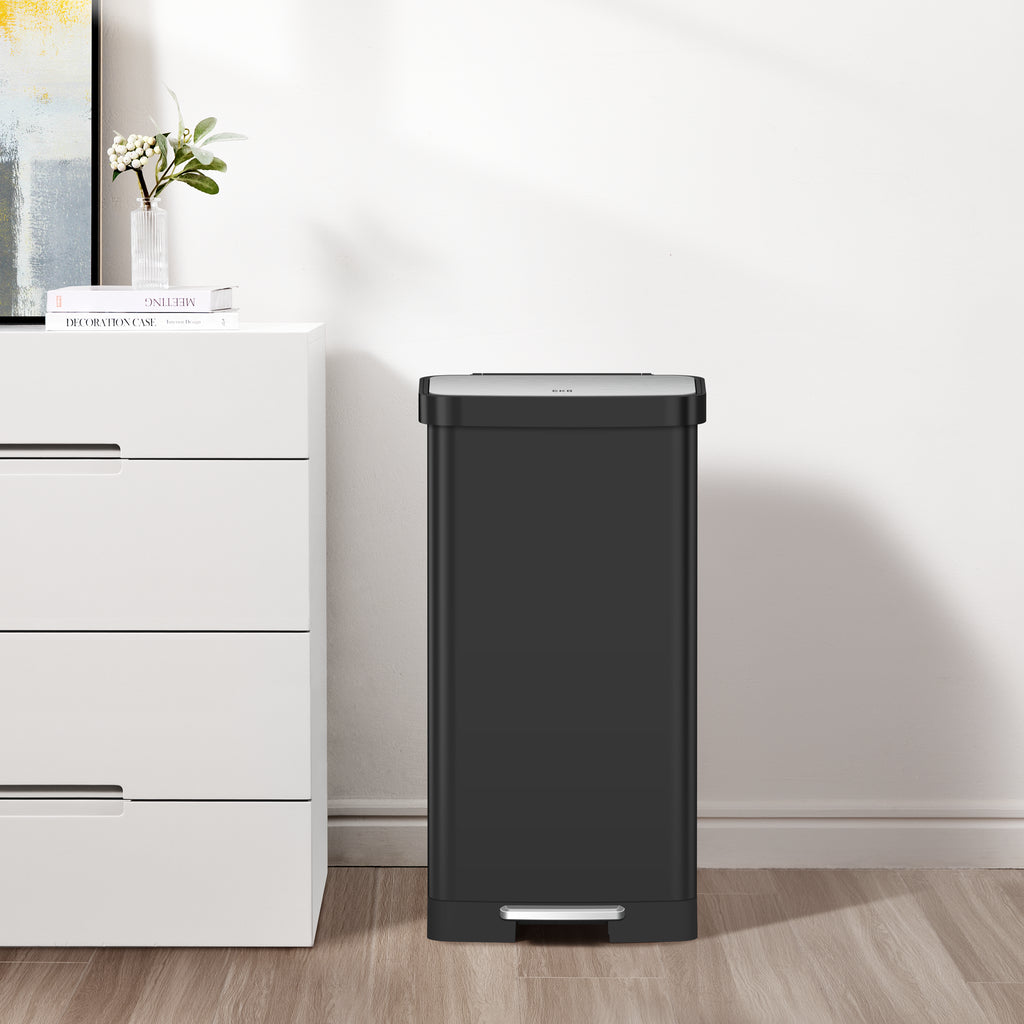 Hudson Step Trash Can with Bag Compartment, Stainless Steel