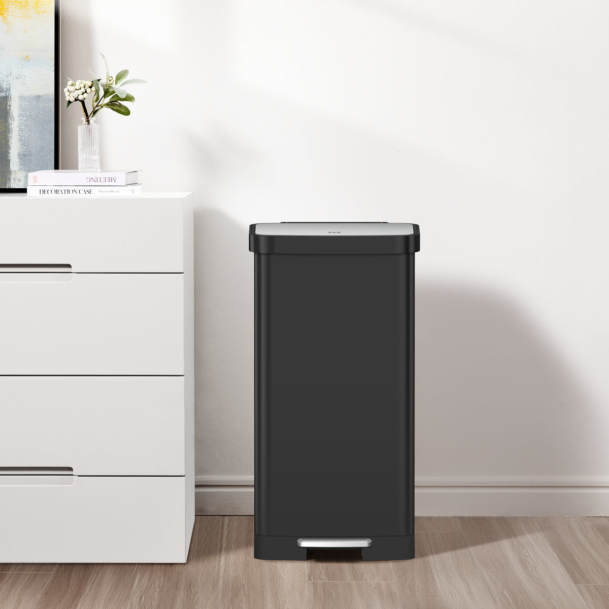Hudson Step Trash Can with Bag Compartment, Stainless Steel