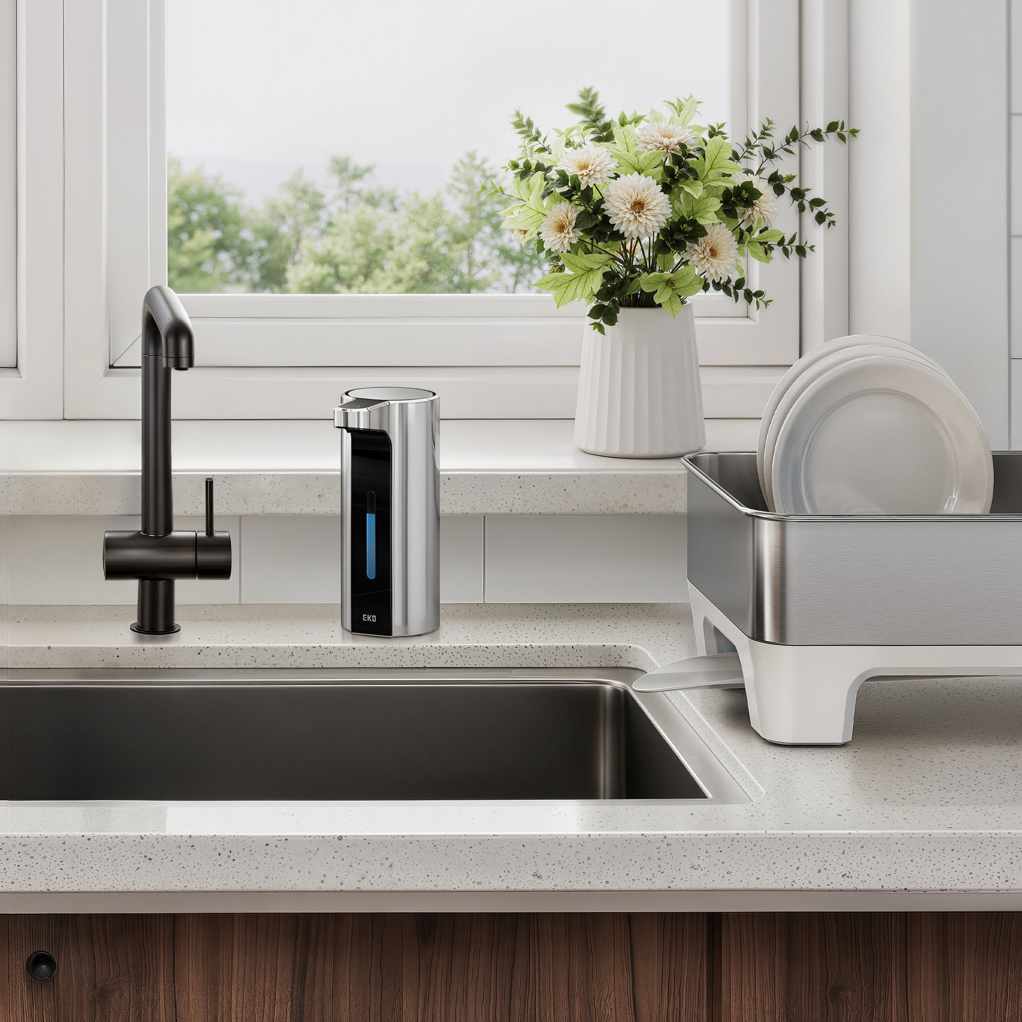 EKO Aroma Pro 13.5 fl oz Touchless Automatic Liquid Soap Dispenser-Chrome Metallic – Kitchen Sink