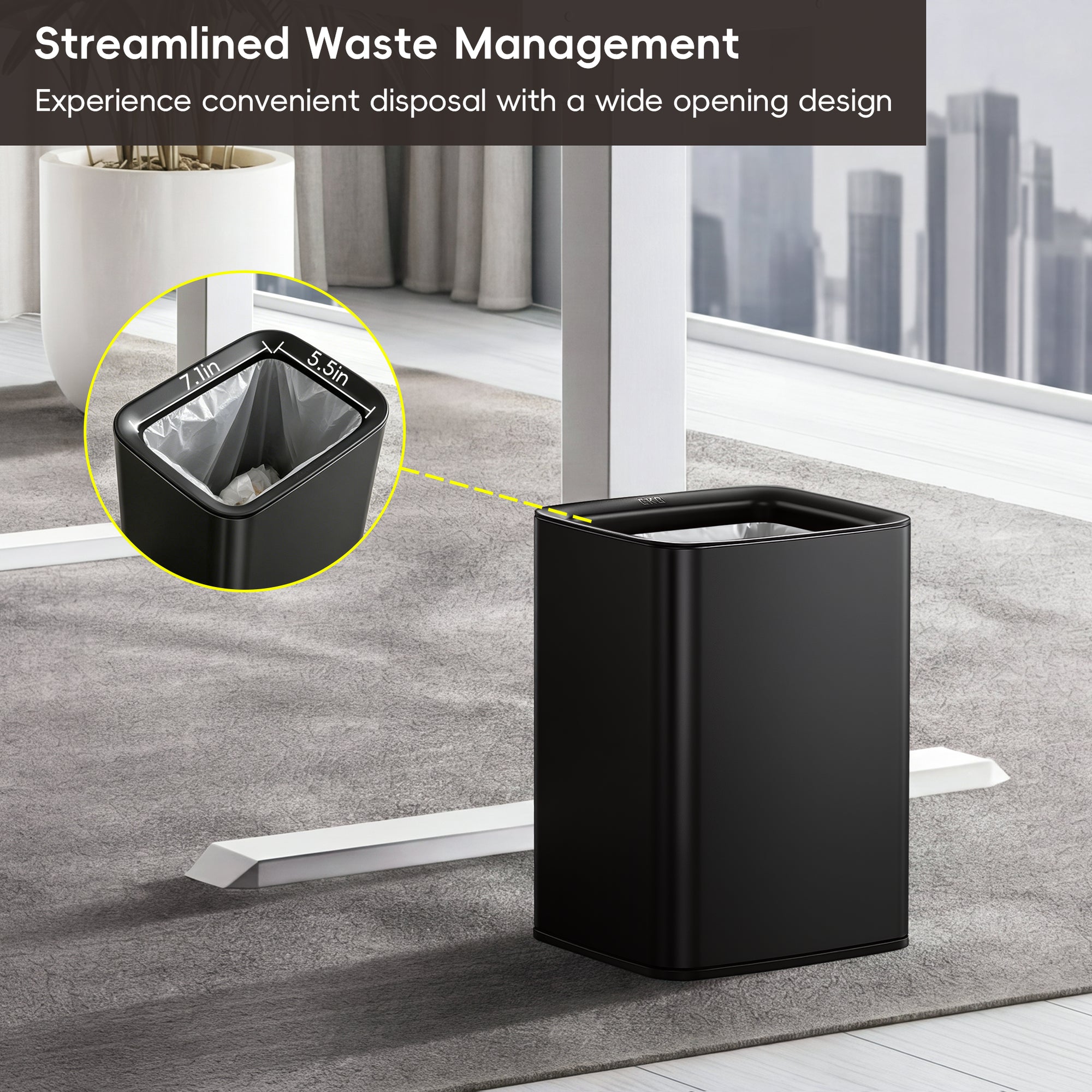 Laguna Open Top Trash Can with Removable Inner Basket 10 L / 2.6 Gal