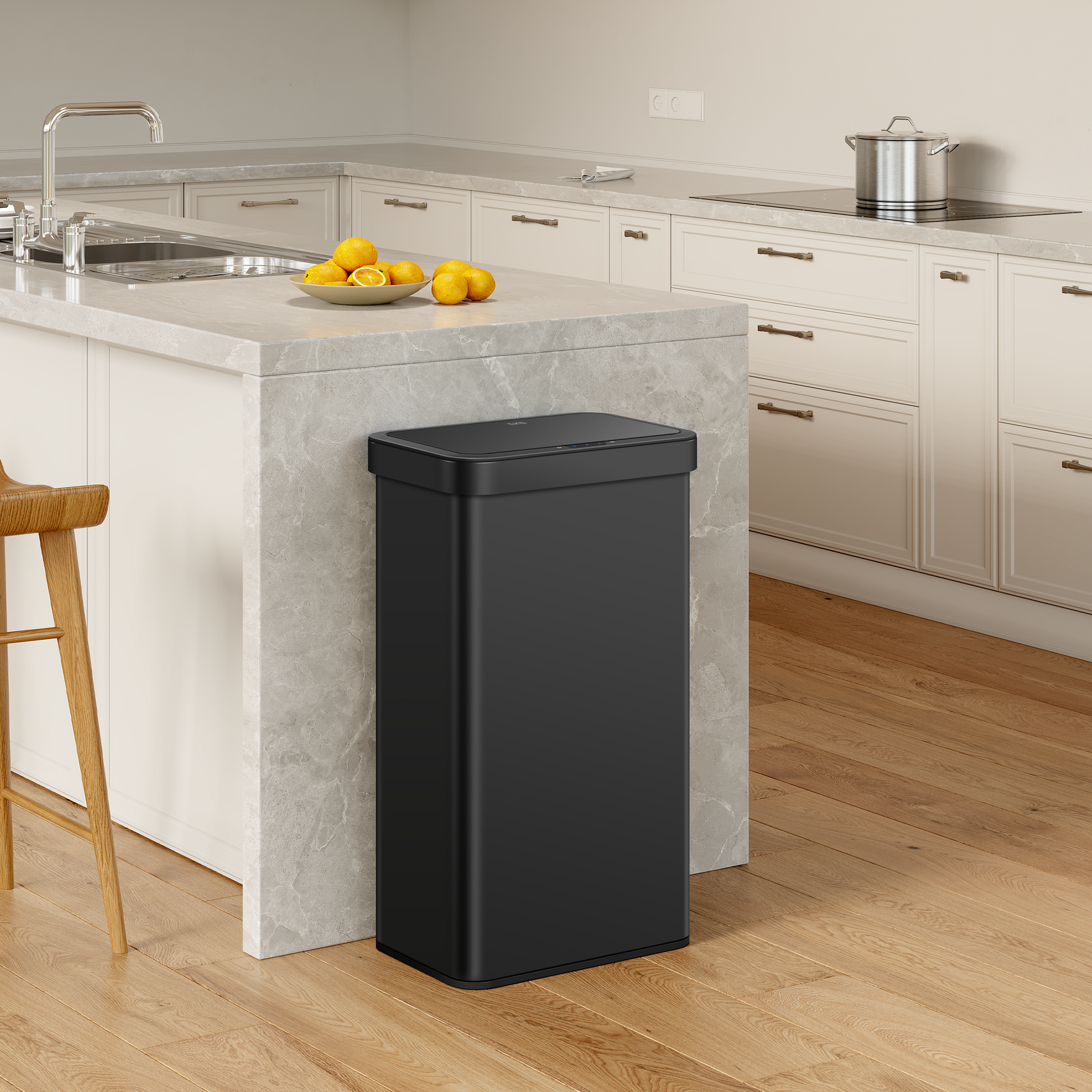 EKO Nova 21 Gallon/80 Liter Black Stainless Steel Rectangular Touchless Motion Sensor Trash Can – Kitchen