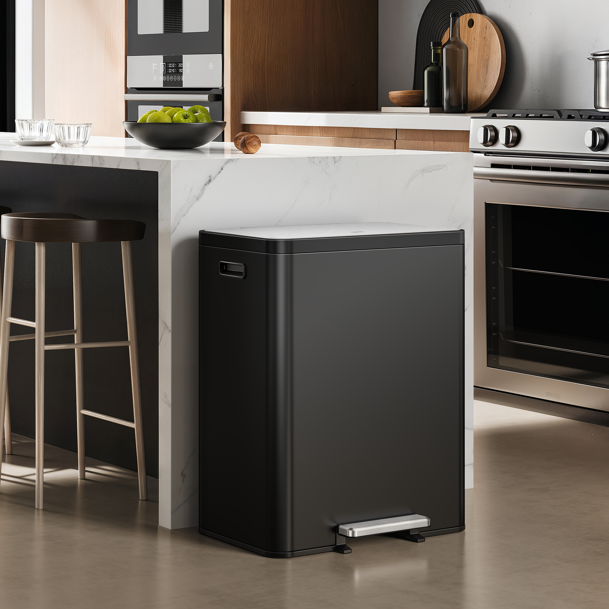 EcoCasa II Step Recycling Can - Dual Compartment 36L+24L-Matte Black