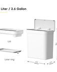 EKO Brio 10L / 2.6 Gallon in White Compact Design Motion Sensor Trash Can – Dimensions