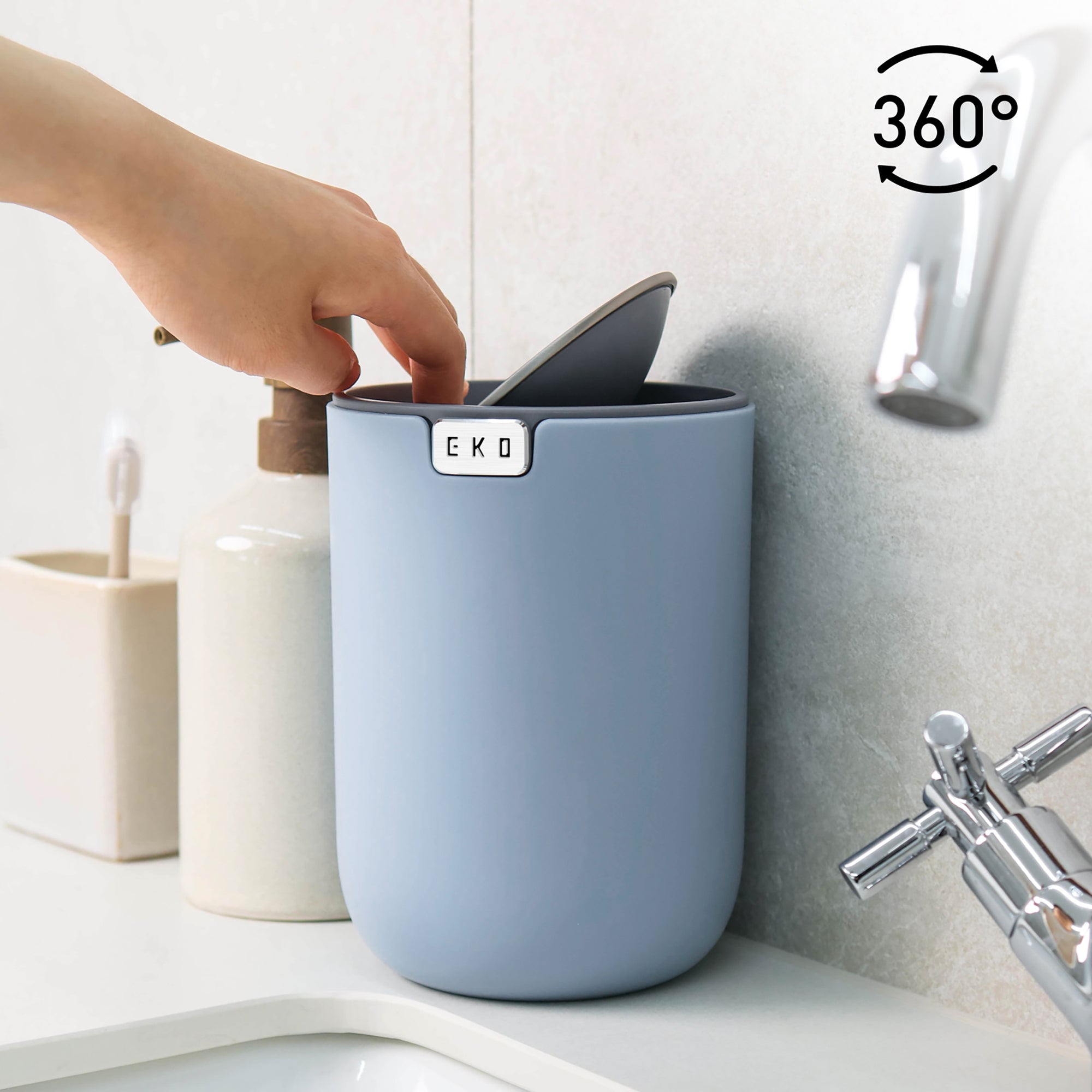 EKO Fandy Table Bin with Swing-Top Lid - Blue 1.5L / 0.4 Gal – 360 Degree Swing-Top Lid